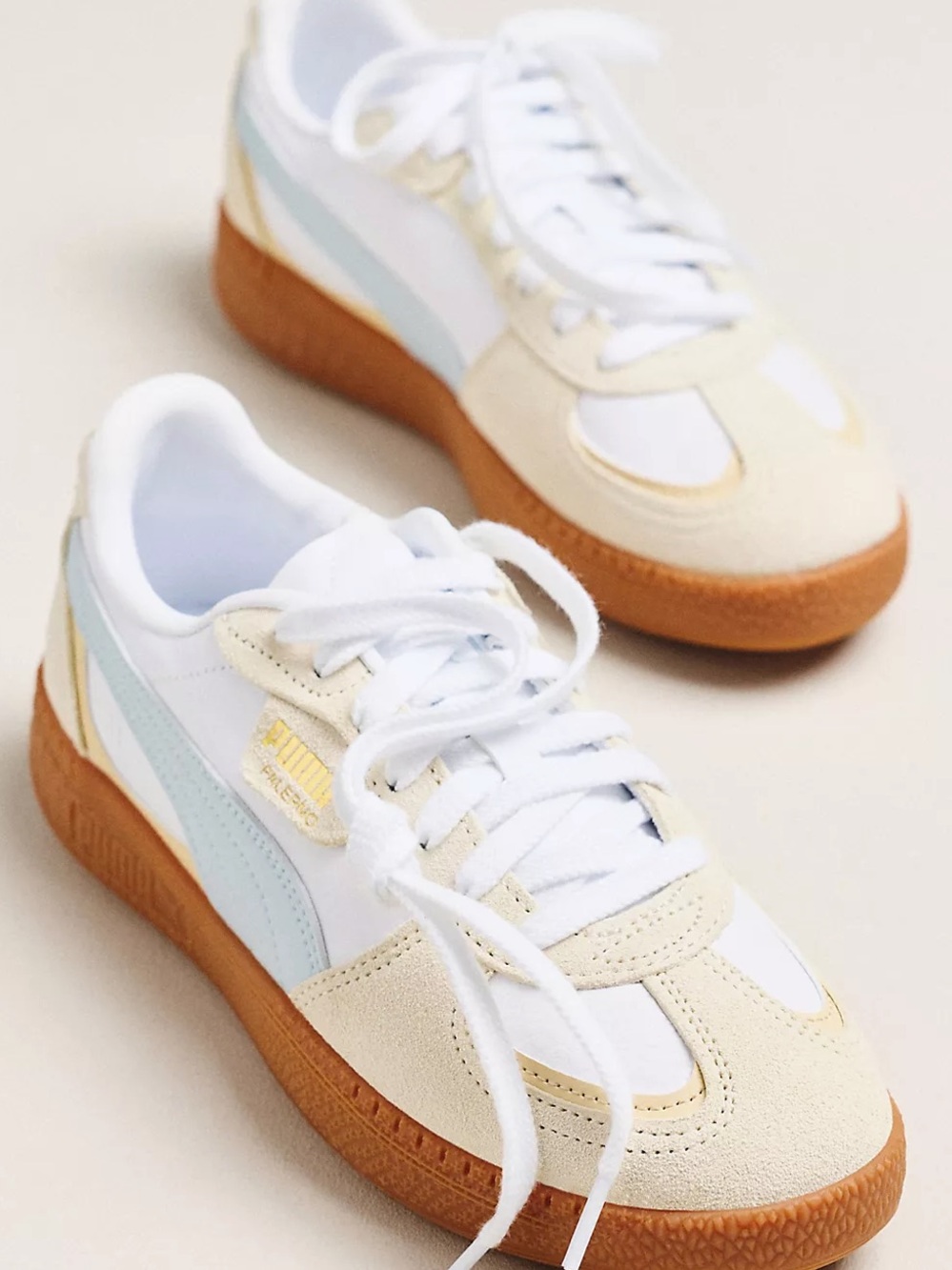 Puma Palermo moda White Sneakers with Light Blue Stripe and Tan Suede Accents